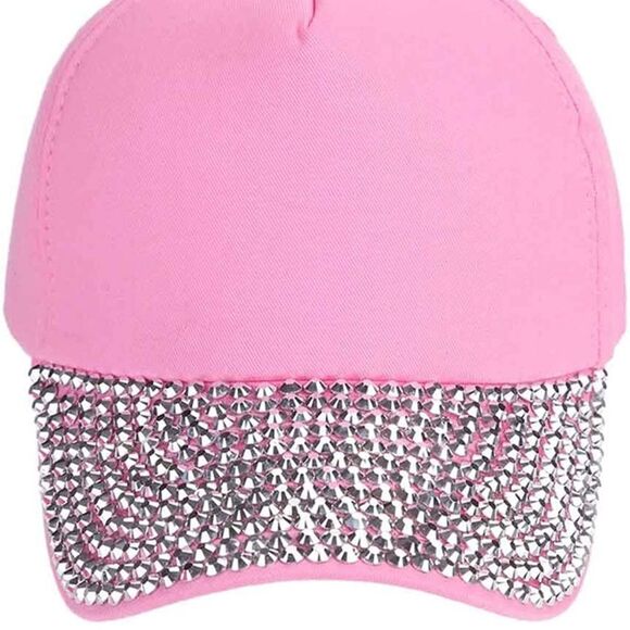 Pink Rhinestone Bling Baseball Adjustable Strap Back Cap with Diamond Design - Picture 2 of 2